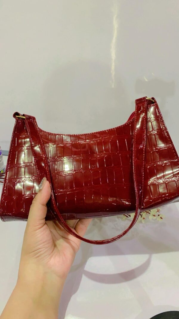 crimson Luxe - Croc Textured Shoulder Bag - Image 5