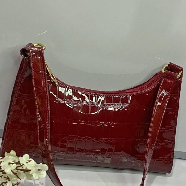 crimson Luxe - Croc Textured Shoulder Bag - Image 3
